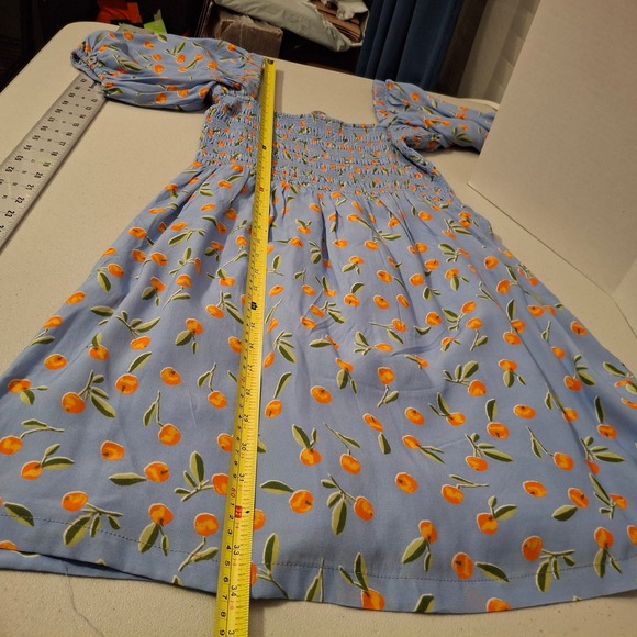 Seafolly Australia Blue Orange Floral Smocked Puff Sleeve Mini Dress Size S - Picture 7 of 7